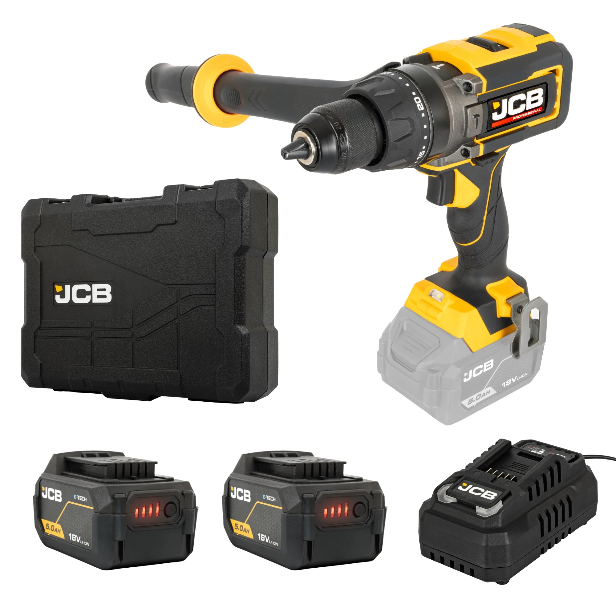 JCB Professional 18V 160Nm Brushless Combi Drill, 2x 5.0Ah