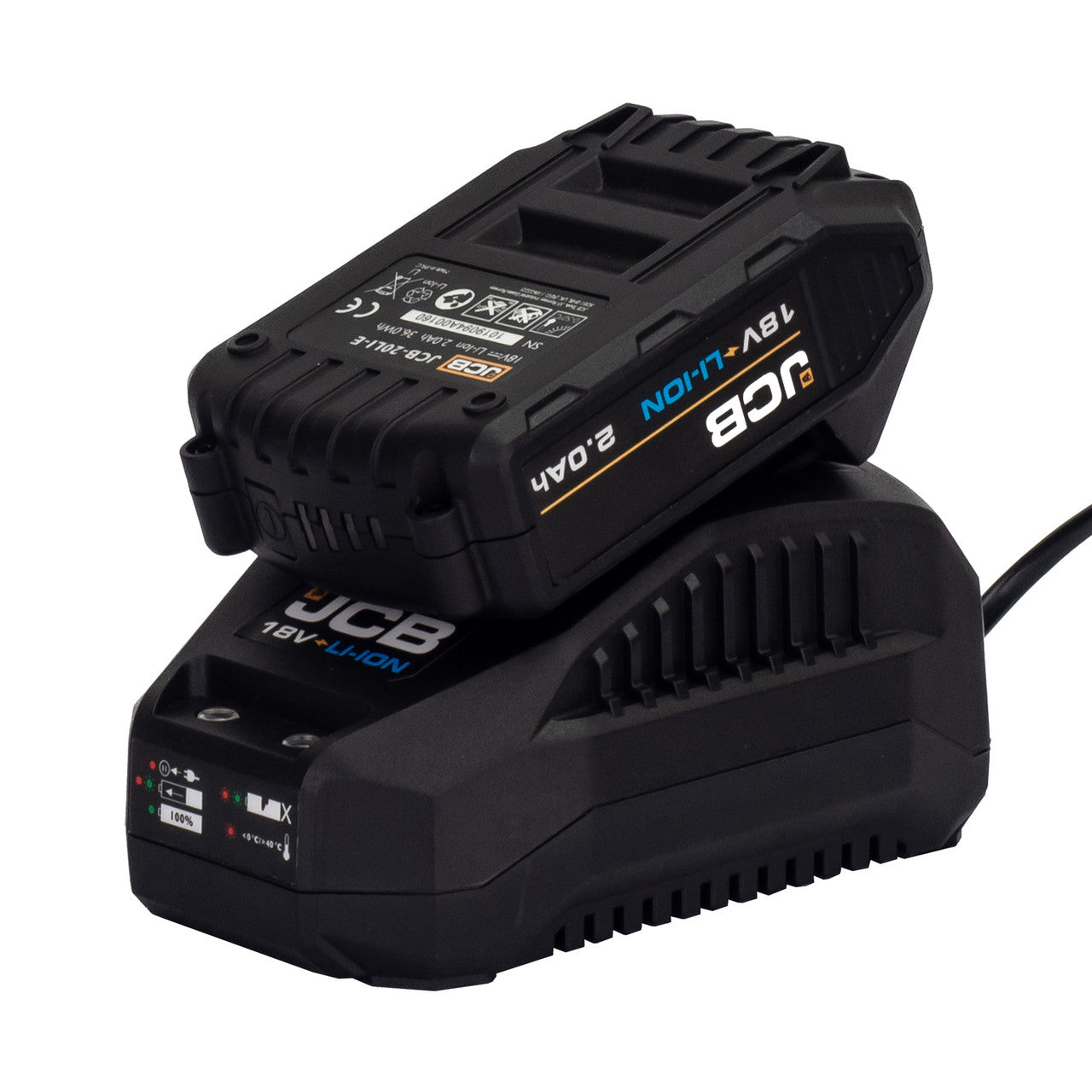 JCB 18V COMBI Battery and Charger Included: The JCB 18V Combi Drill comes with a 2.0Ah lithium-ion battery and a fast charger.