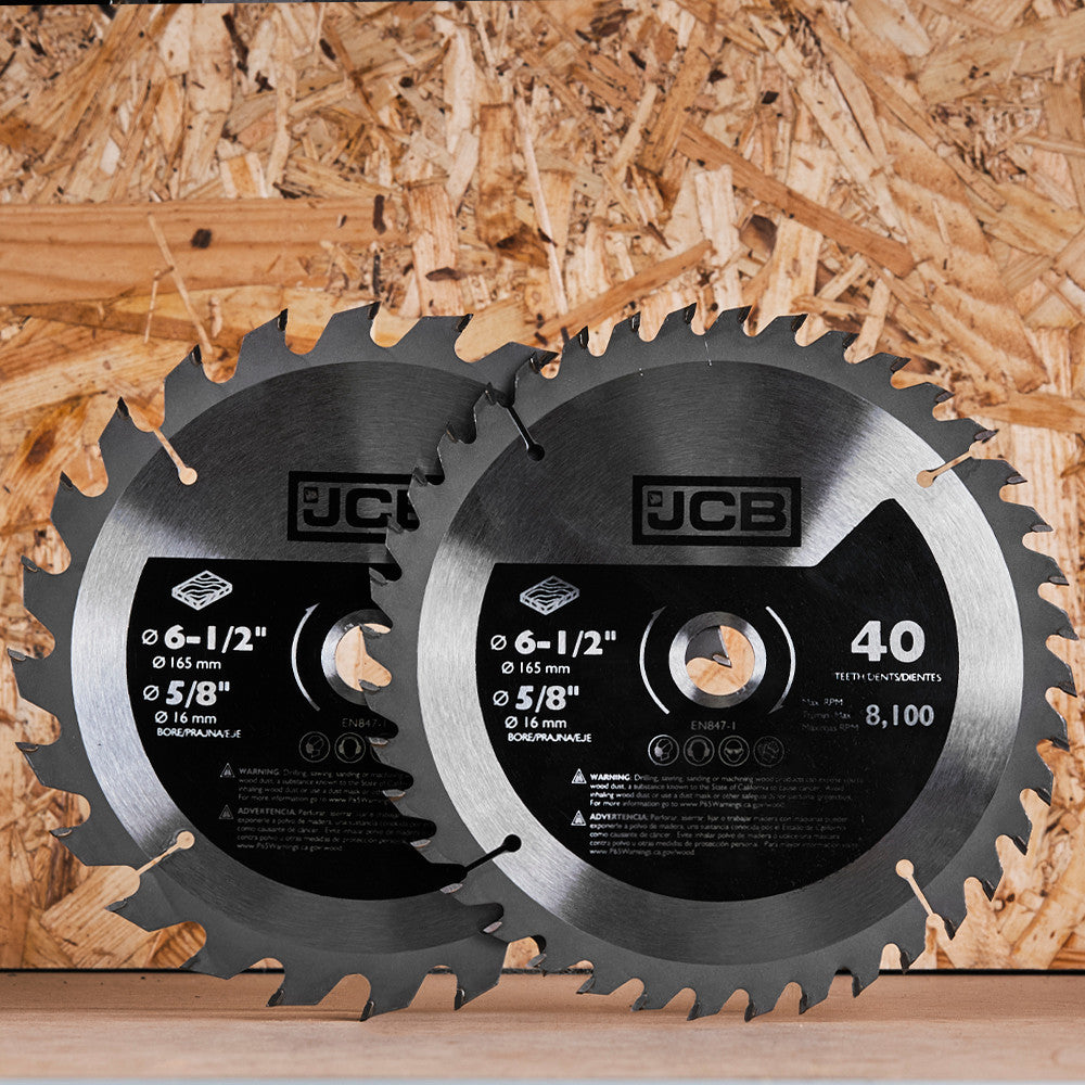 JCB 165mm 24T and 40T TCT Blades on work bench