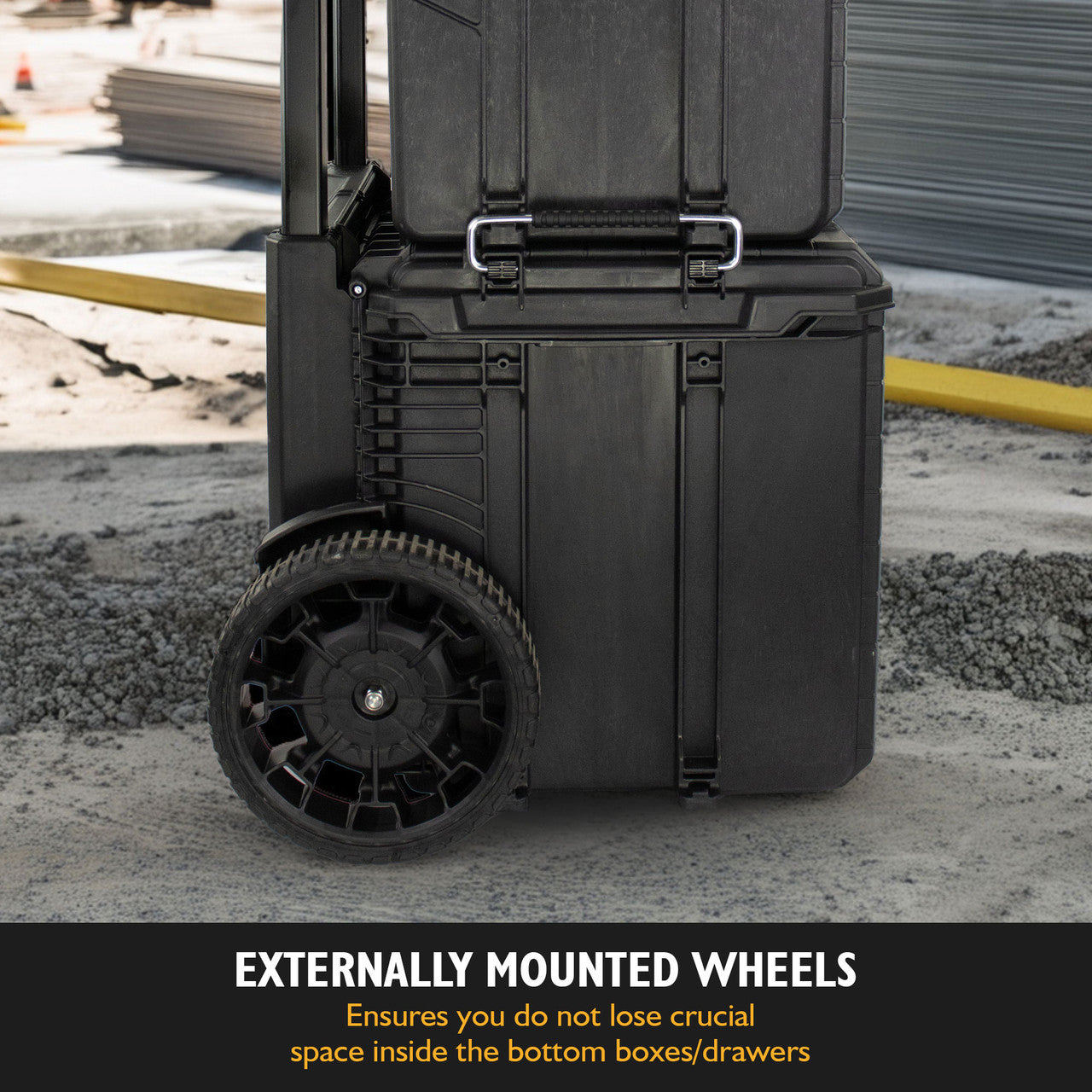 JCB Site System, 3-Piece Modular Tool Storage, Box and Organiser with Cart, 9’’ Wheel | JCB-SITESYS-ST