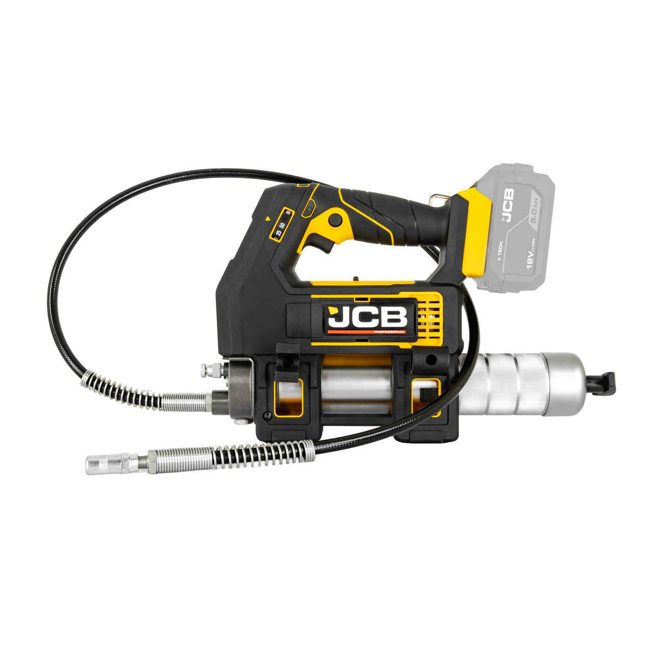 JCB Pro 18V Grease Gun, 300g/min Max Flow, 410 / 455g Capacity, Variable Speed, Up To 10,150psi Pressure (Bare Tool) | JCB-18PGG-VS
