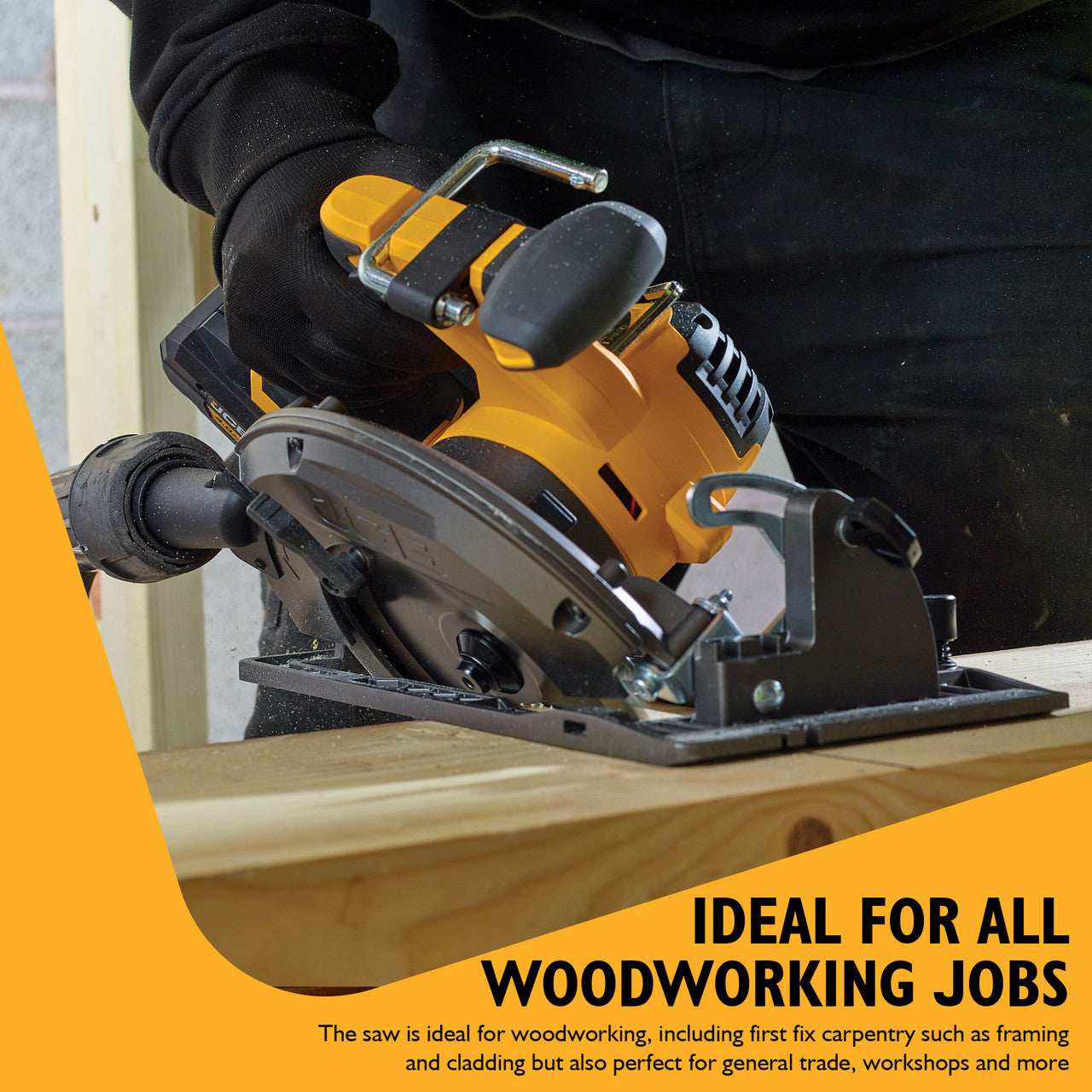 JCB Pro 18V Circular Saw 185mm, 60mm Cut Depth, Aluminium Base, Incl. 2 Blades (Bare Tool) | JCB-18PCS-185