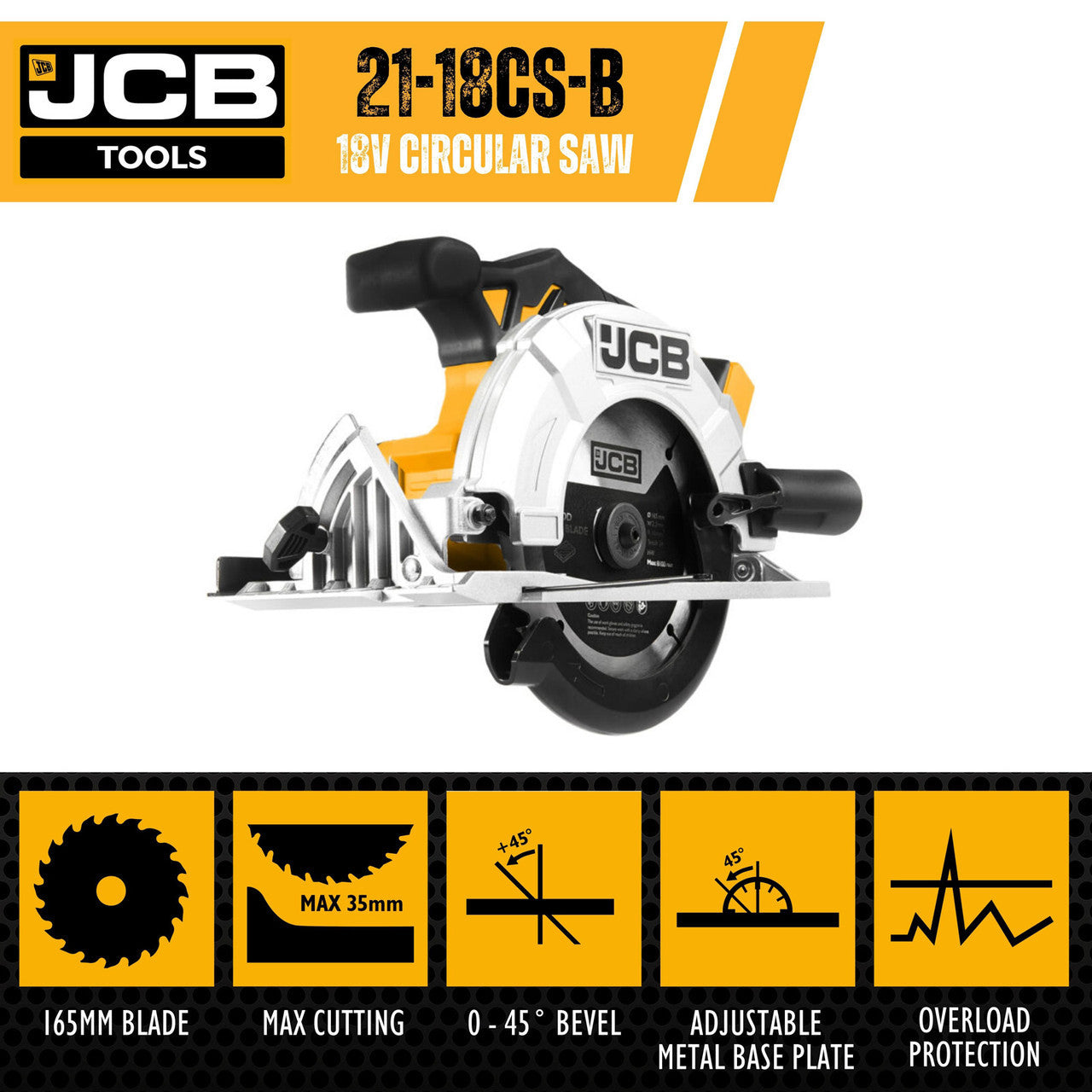 JCB 18V Cordless Circular Saw 165mm 6.5" Li-Ion Battery 2-5.0Ah | 21-18CS-B - Bare Unit