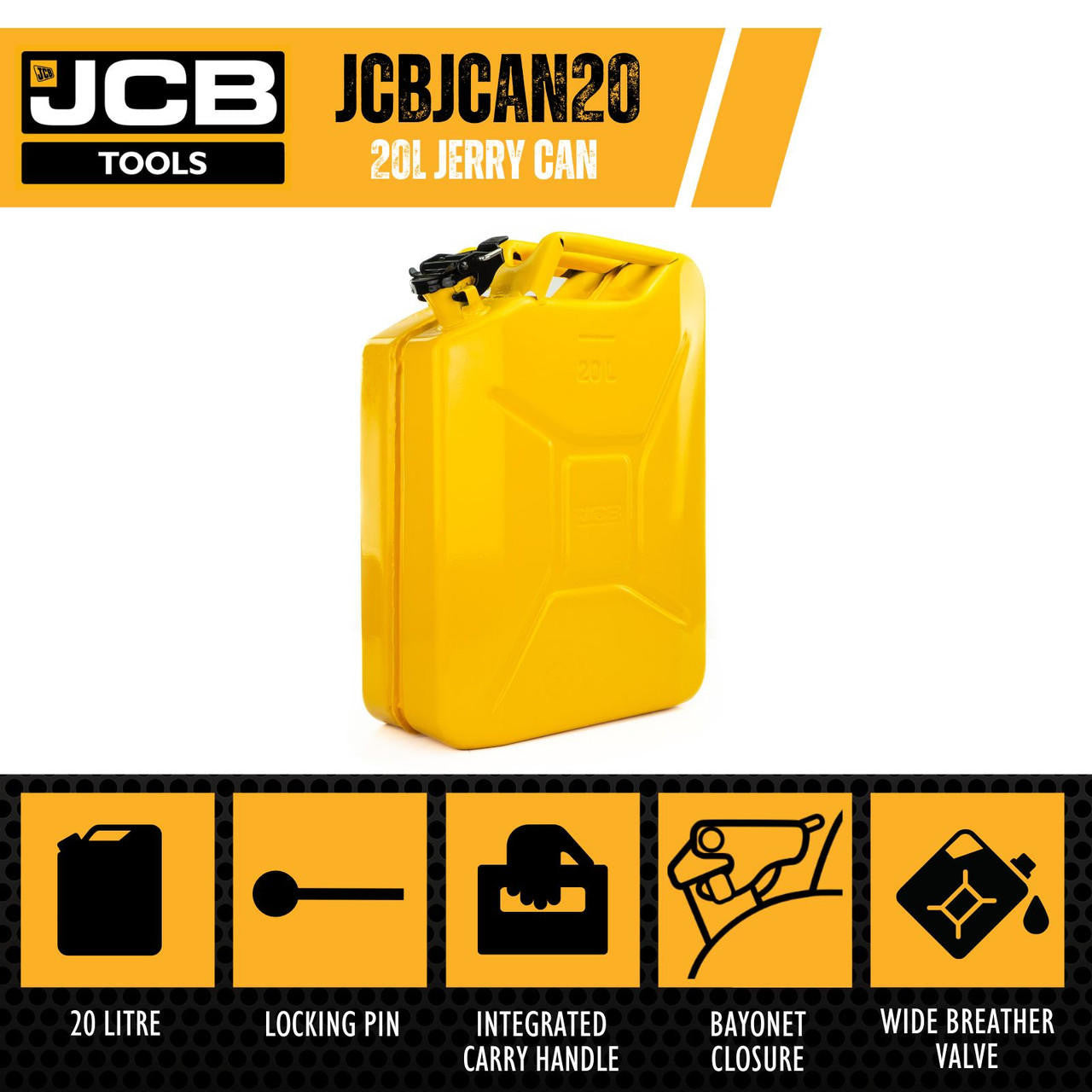 JCB Professional Jerry Can 20L, Heavy-Duty 0.8mm Steel – JCB Tools