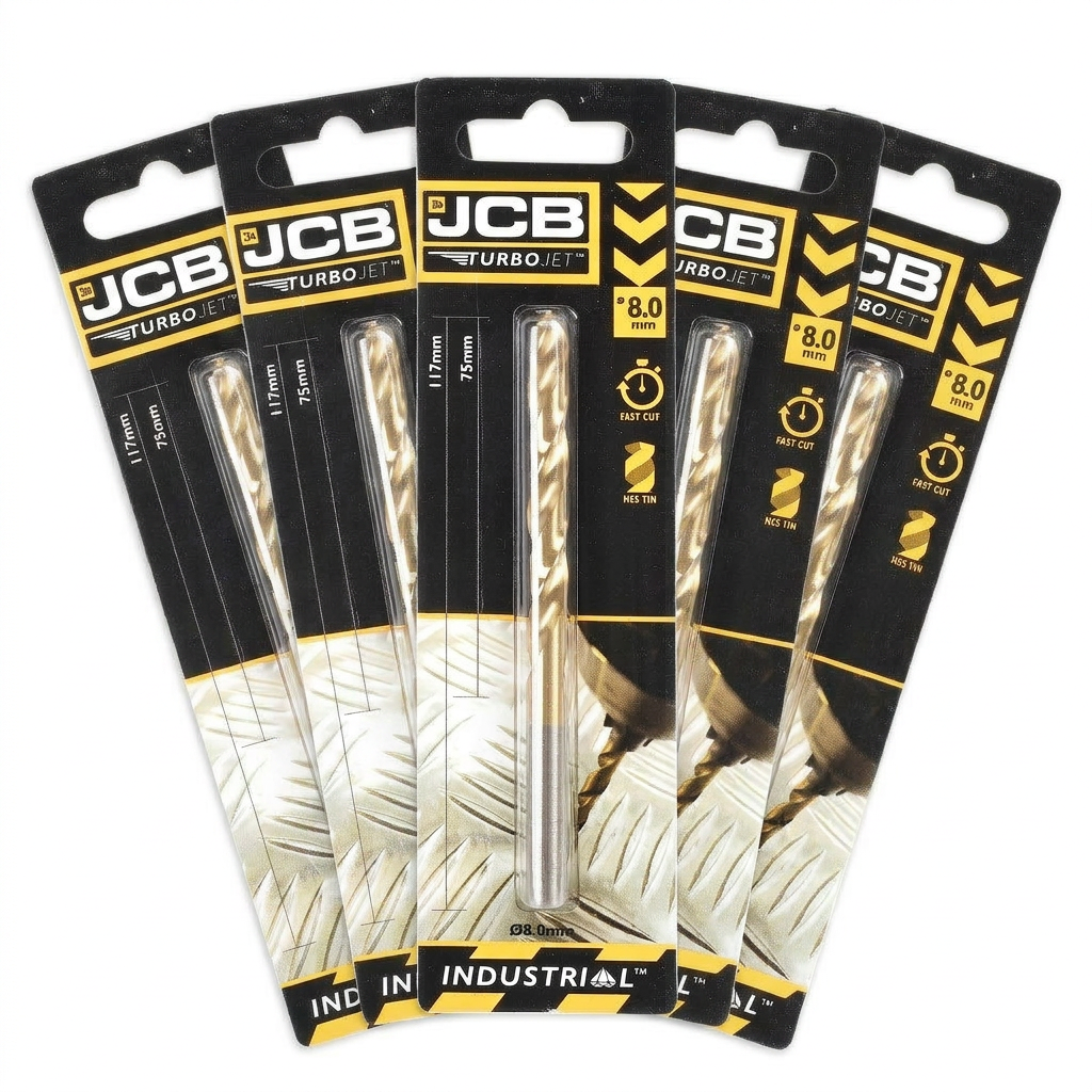 JCB 8 x 117mm 7 Point HSS Drill Bit TurboJet (5 Pack) | 5055803318789-X5