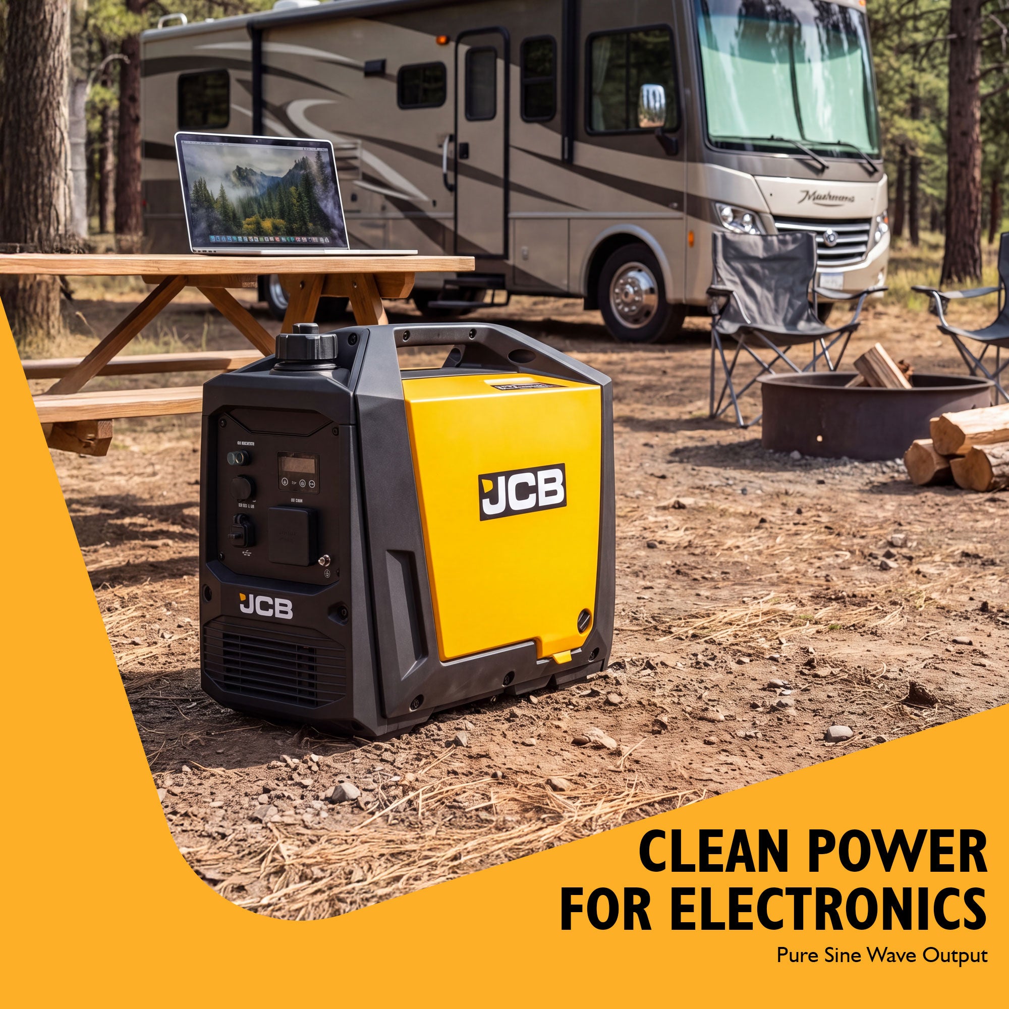 JCB 2000W, 2kW Inverter Generator, Pure Sine Wave, Quiet & Lightweight | JCB-IG2000