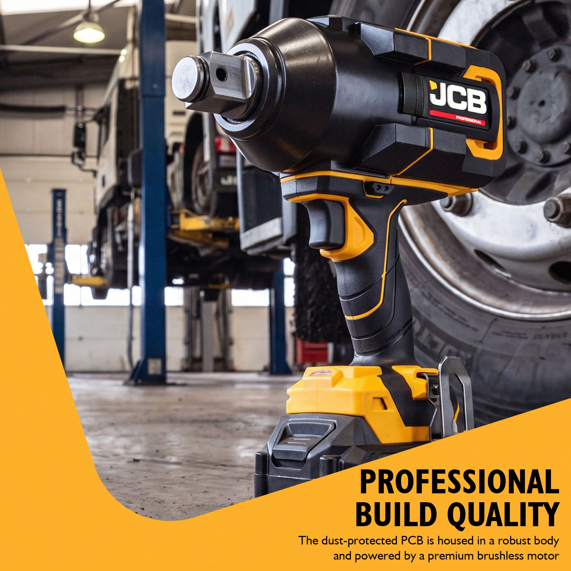 JCB Pro 2,300Nm, 1" Drive, 18V Impact Wrench, Brushless, 2,100Nm Fastening Torque | JCB-18PIW-2300