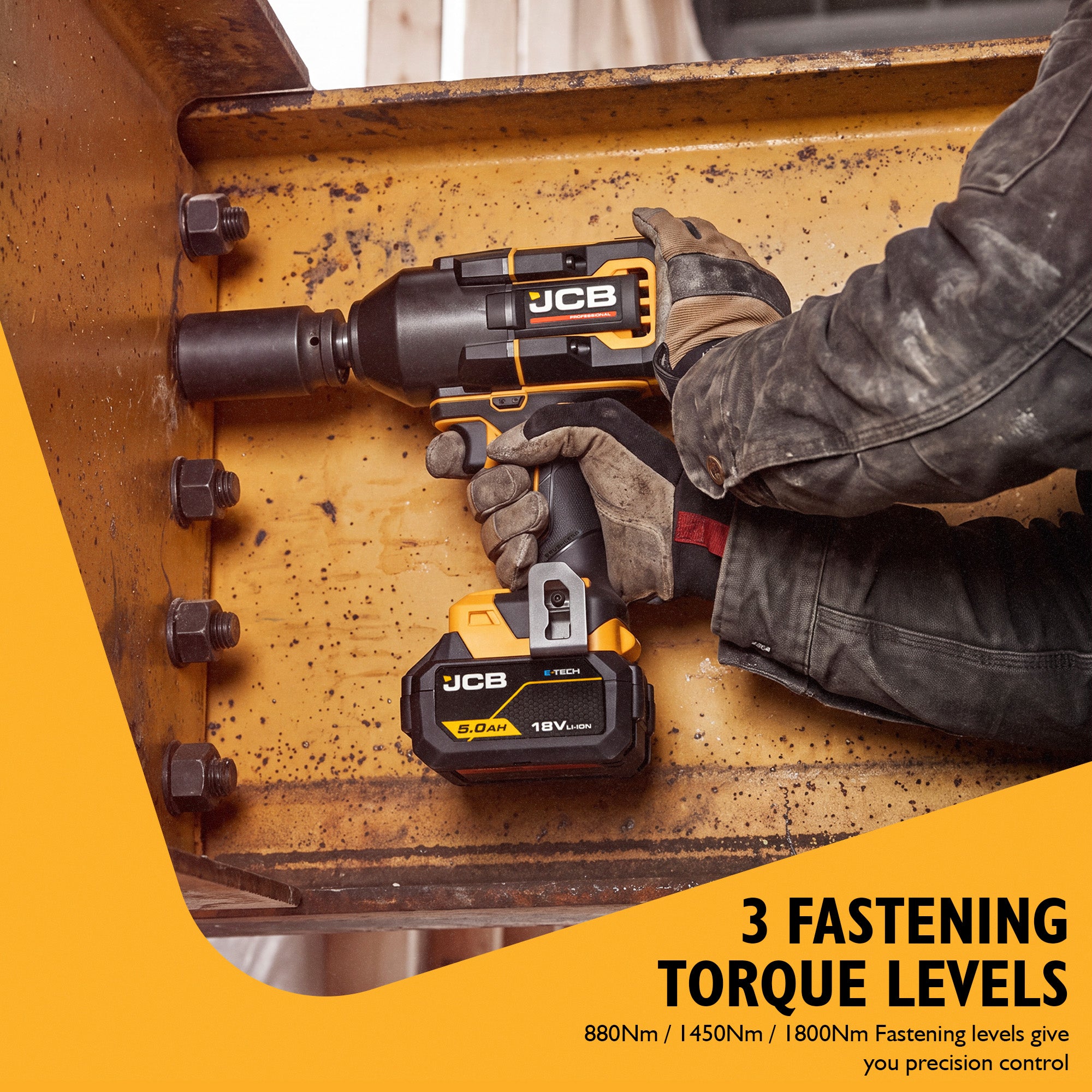 JCB Pro 2,000Nm 3/4" Impact Wrench, Brushless, 1,800Nm Fastening Torque | JCB-18PIW-2000