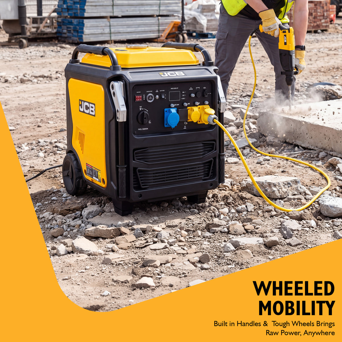 JCB, 11kW Dual-Voltage Inverter Generator, Remote Start, Wheels | JCB-IG12000DVE