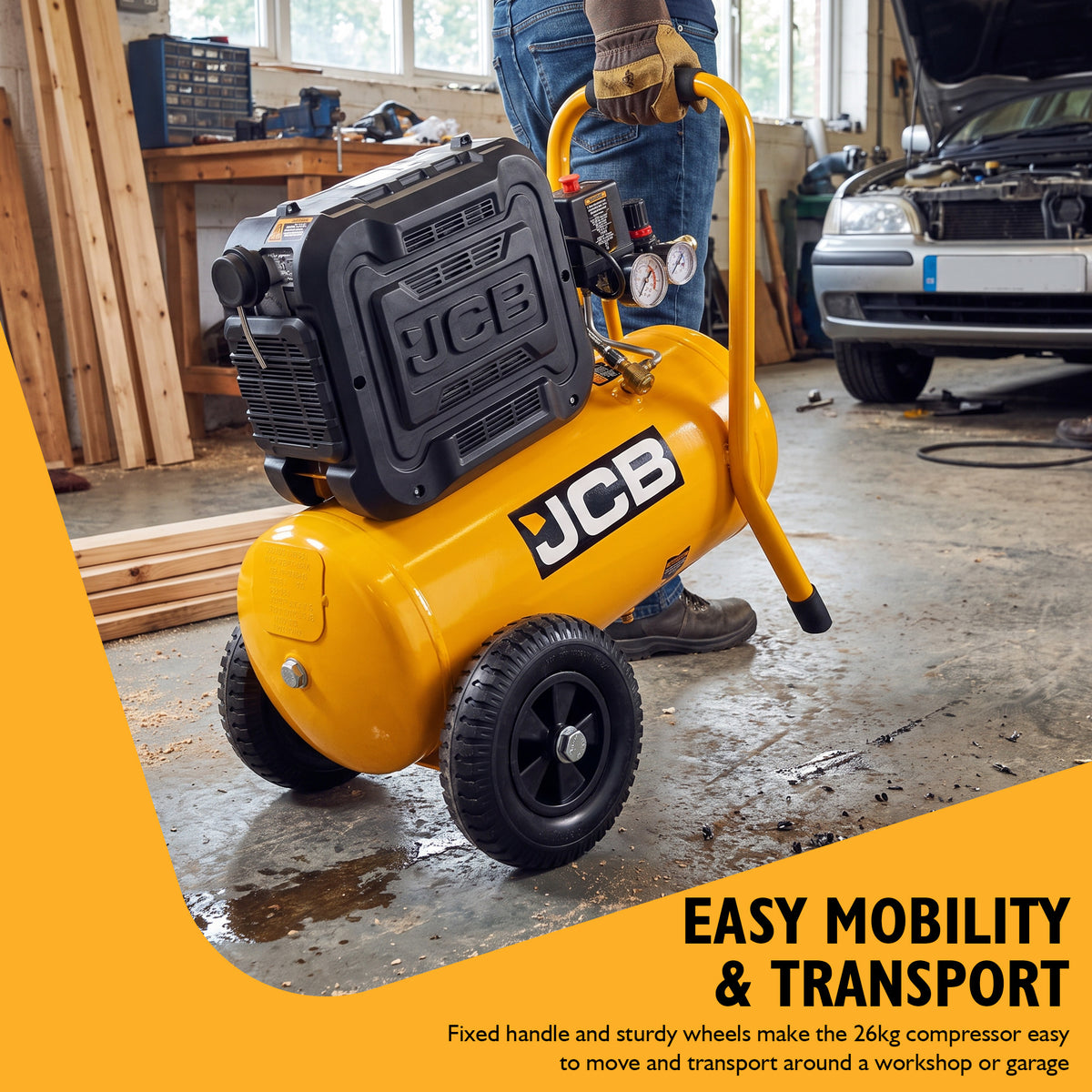 JCB Silent Pro 24L Oil-Free Air Compressor, 8 Bar & 131L/min Displacement | JCB-OFAC-24H