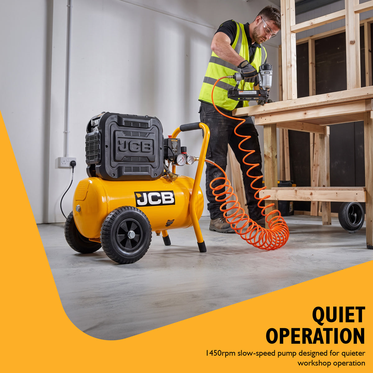 JCB Silent Pro 24L Oil-Free Air Compressor, 8 Bar & 131L/min Displacement | JCB-OFAC-24H