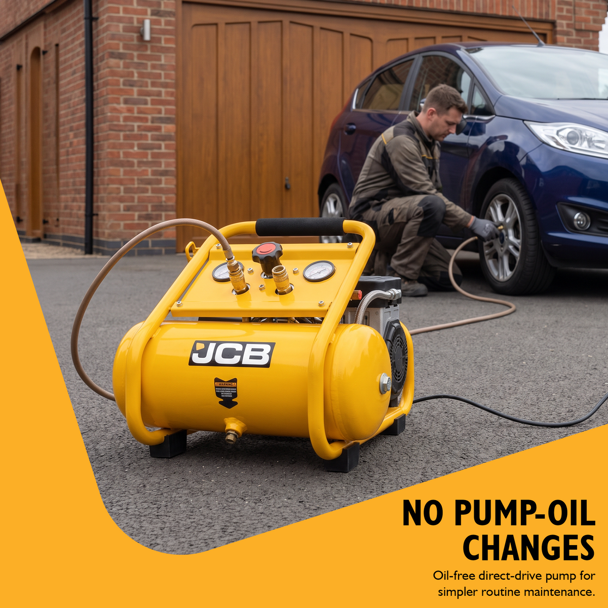 JCB Silent Pro 8L Oil-Free Air Compressor, 8 Bar & 131L/min Displacement | JCB-OFAC-8H