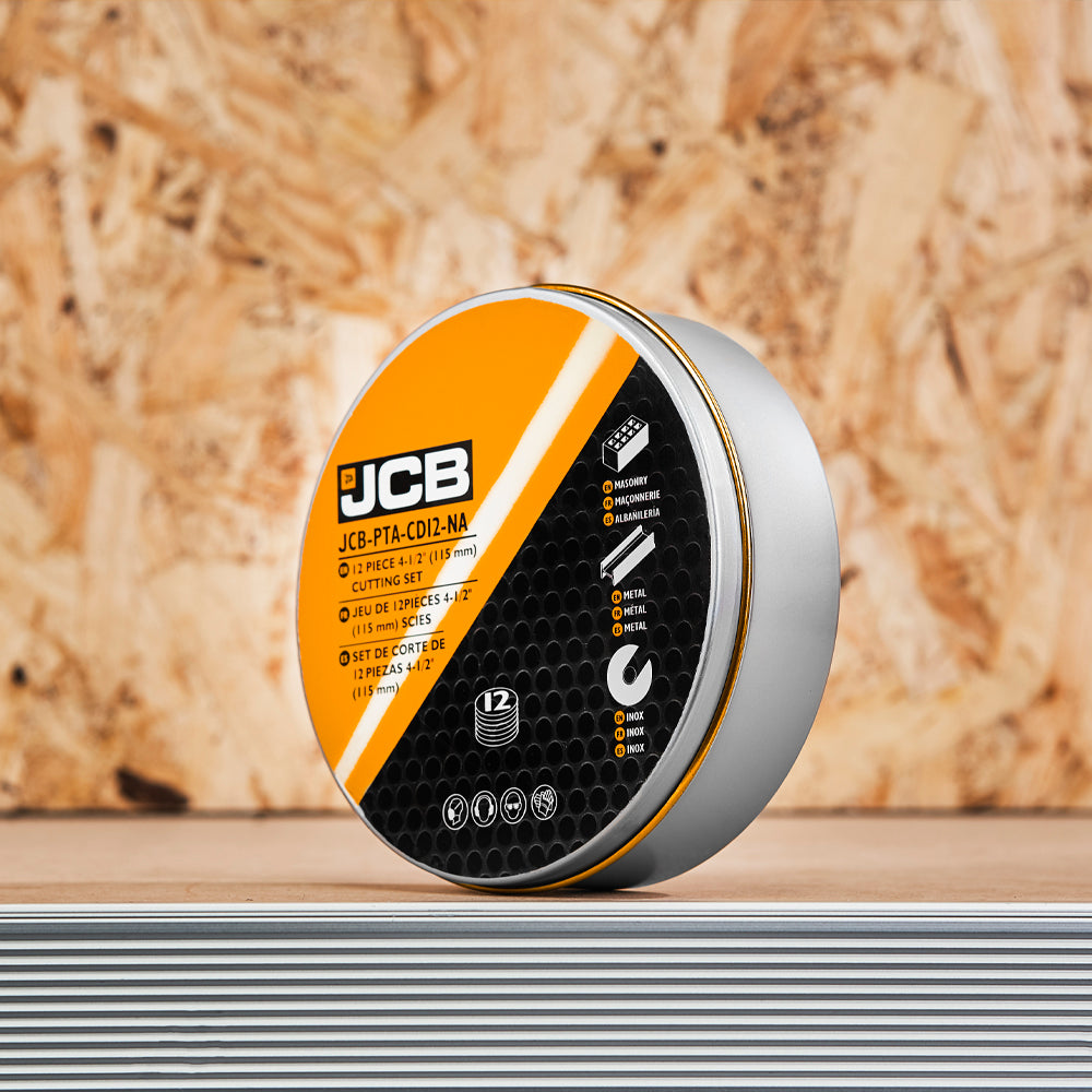 JCB Professional 18V 115mm Brushless Angle Grinder Kit with 5.0Ah Battery, 9A Super Fast Charger & 12-Piece Cutting Disc Set